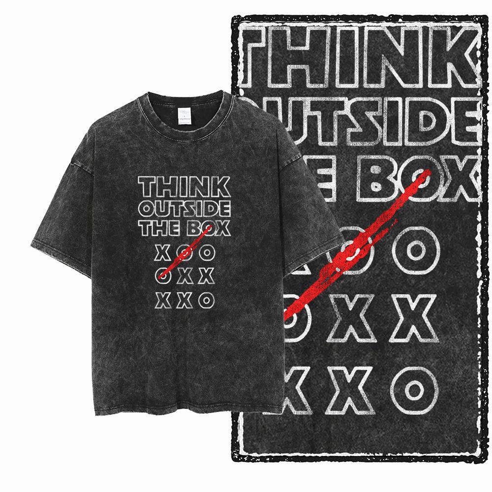 ZB THINK OUT OF THE BOX Printed Cotton Acid Washed Graphic Unisex T Shirt Cool Streetwear Men Tshirts Big Size Tee for men