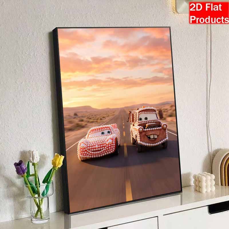 Disney Lightning McQueen Mater Creative Pearl Art Kit 5D DIY Pearl Embroidery Mosaic Cross-Stitch Kit for Home Decor