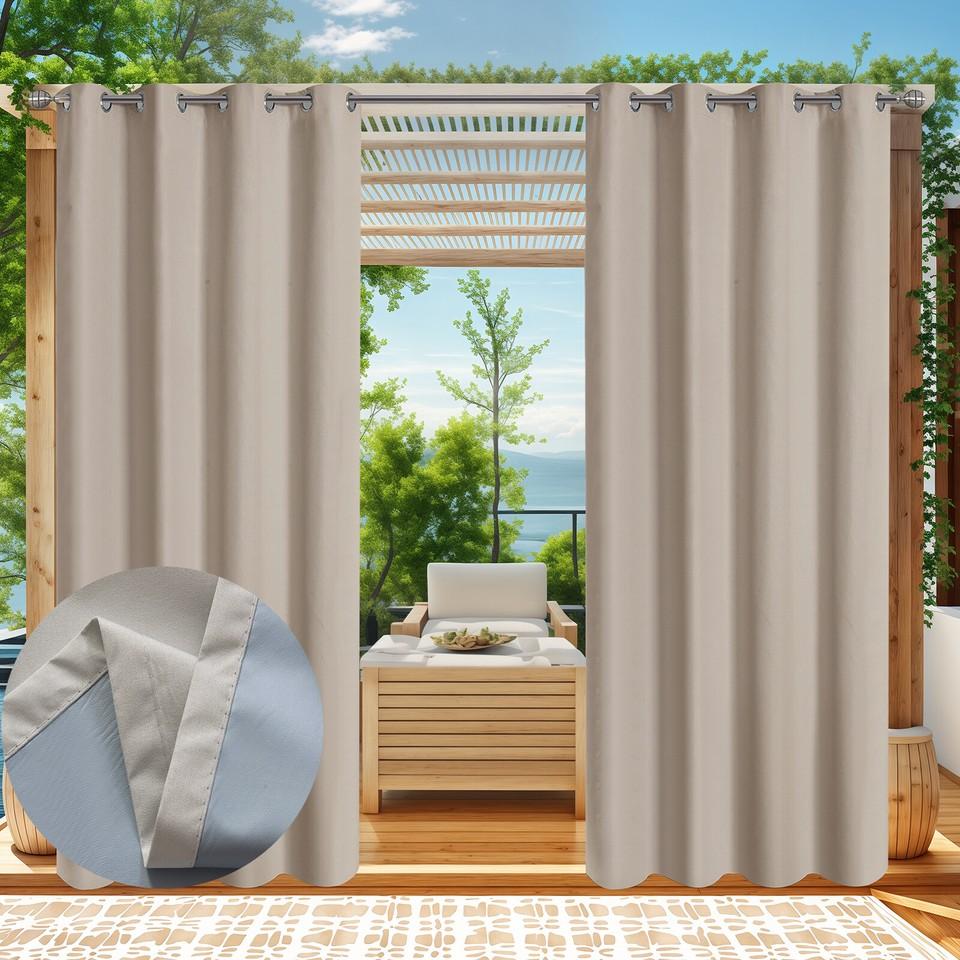 Set of 2 outdoor curtains, privacy screen, waterproof, top and bottom with eyelets