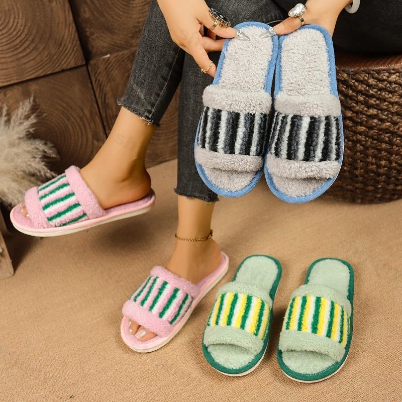Fashion Women Home Cotton Slippers 2025 Autumn Winter New Indoor Warm Non Slip One Word Slippers Lightweight Comfortable Soft Sole Flats