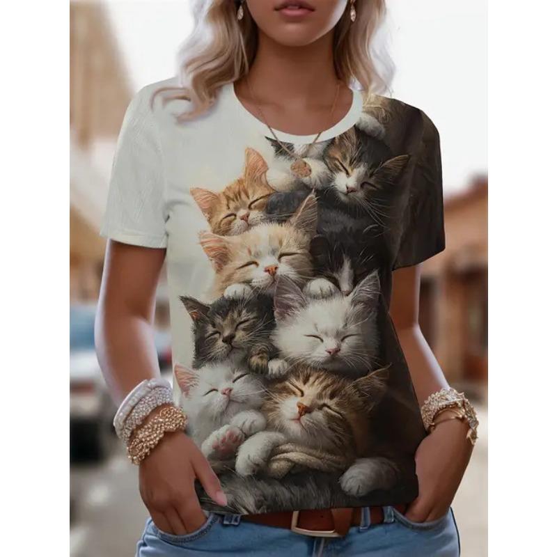 Fashion Casual Versatile Short Sleeve Crew Neck Printed Top Loose T-Shirts Women’s