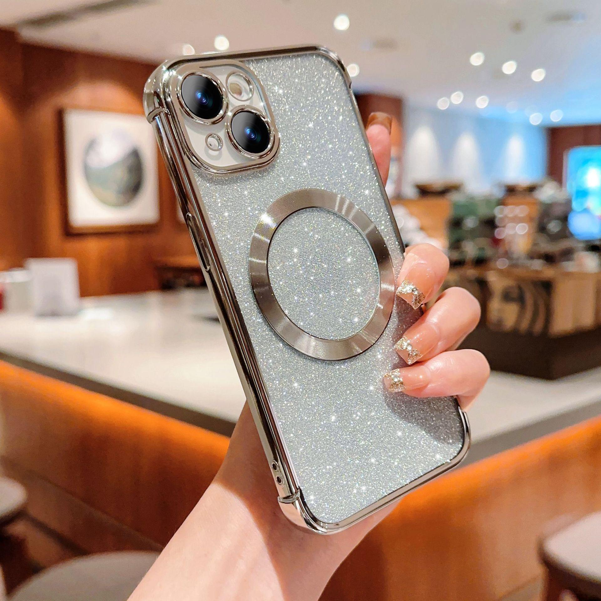 

iPhone 17 Pro Max Transparent Magnetic Glitter Case - Electroplated Solid Color Protective Cover iPhone 14