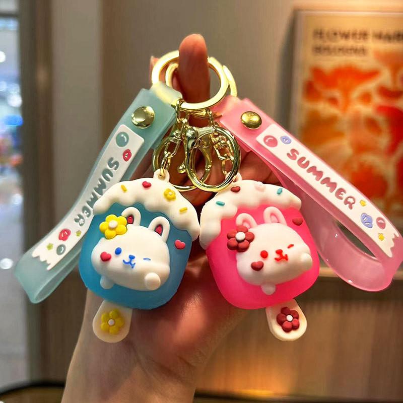 Cute And Stylish Cartoon Bunny Ice Cream Keychain Silicone Bag Accessory