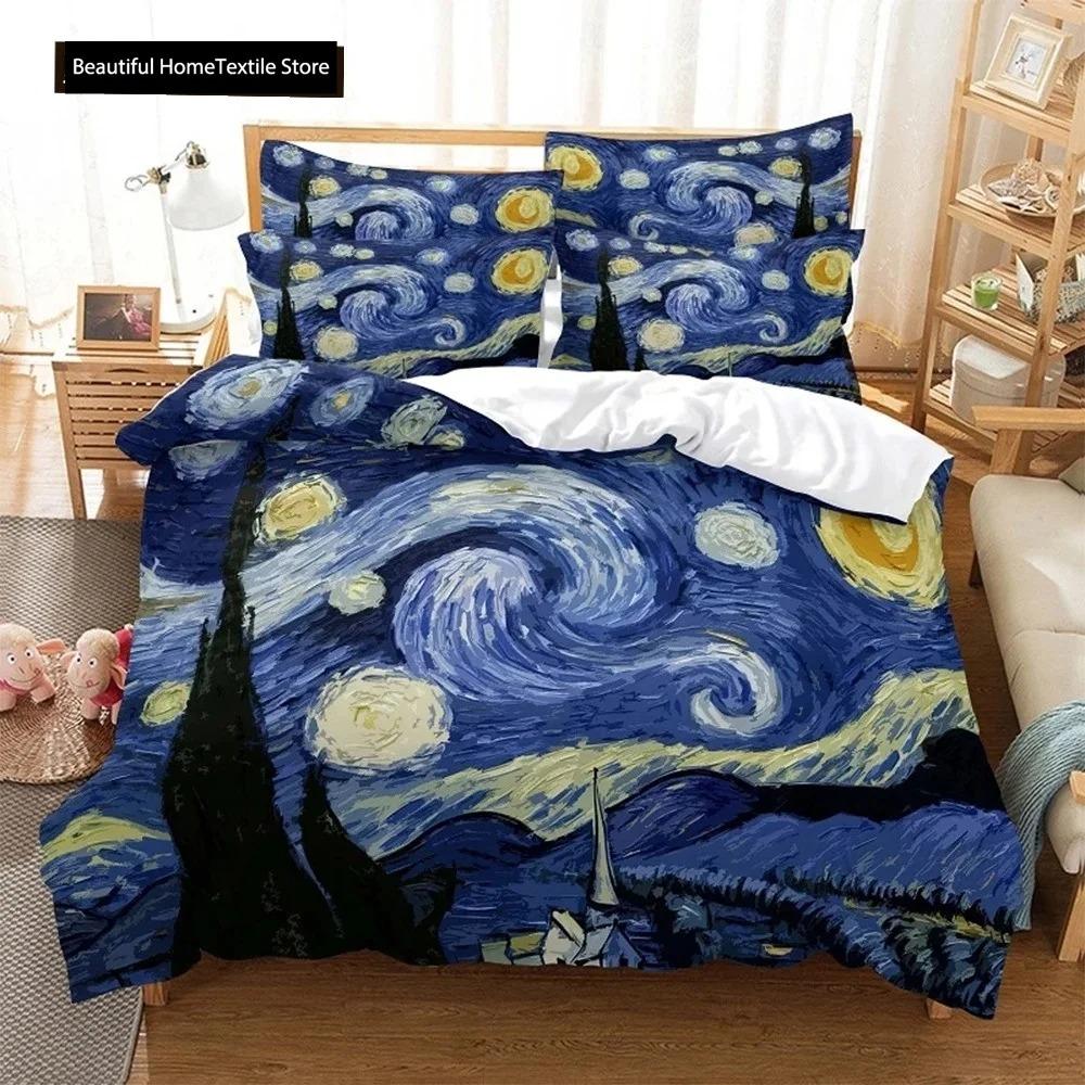 Abstrakt Van Gogh Oljemålning Påslakanset King Queen Storlek Täcke Överdrag För Barn Pojkar Flickor Tonåringar Polyester Sängkläder