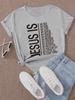 Women's Casual Sports Tee - "Jesus Is My Everything" Letter Print Loose Fit Polyester Round Neck Machine Washable