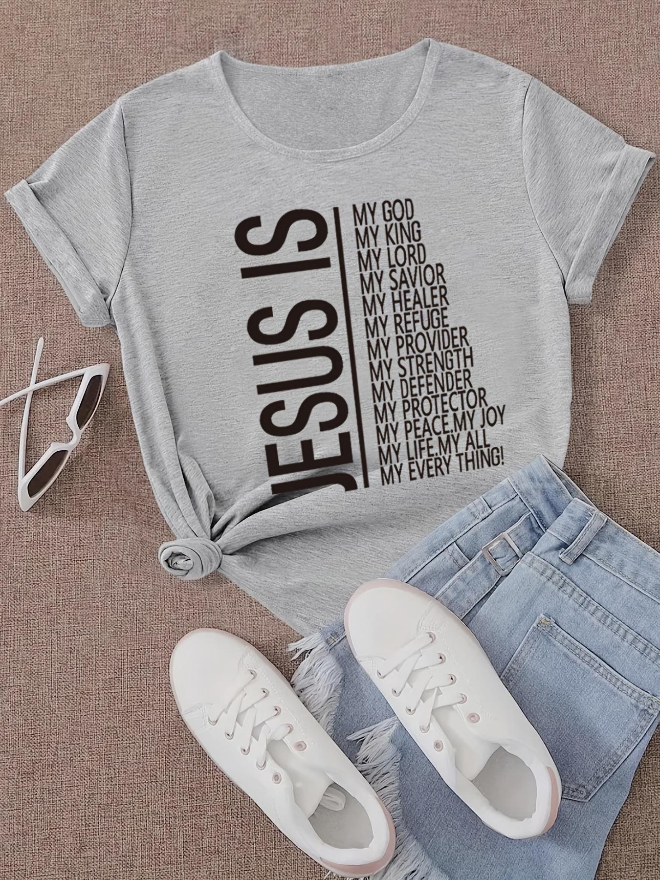 

women s Casual Sports Tee - Jesus is My Everything Letter Print Loose Fit Polyester Round Neck Machine Washable 4XL