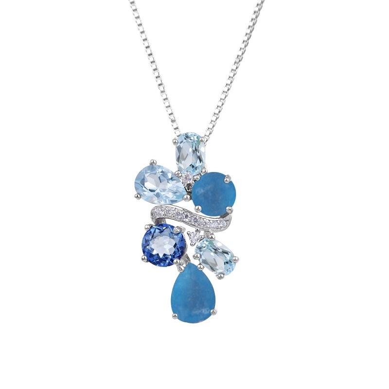 Light Luxury Gemstone Necklace Pendant, Female Personality Design Sense S925 Silver Inlaid Colored Crystal Pendant