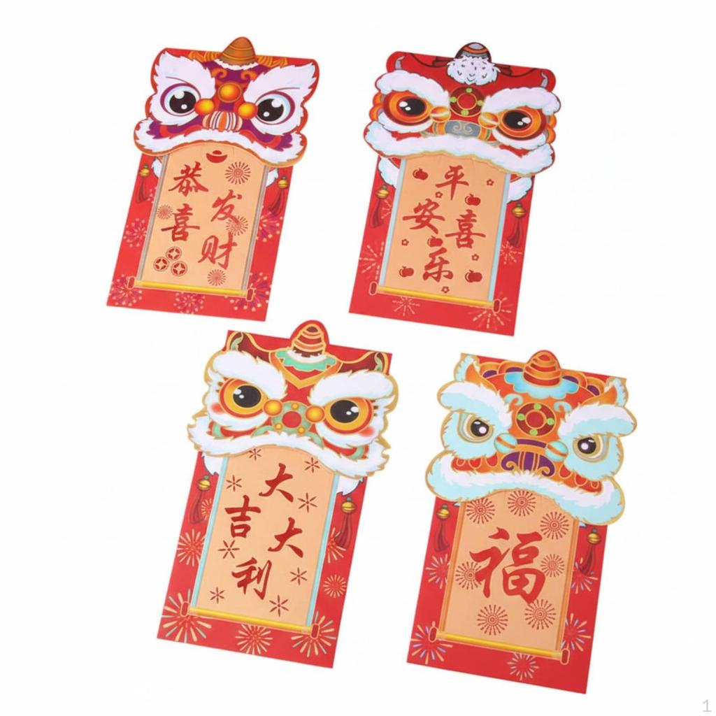 Chinese Year Red Envelope, 3D Lion Dance, Foil, Creative Lucky Money Packet, Universal