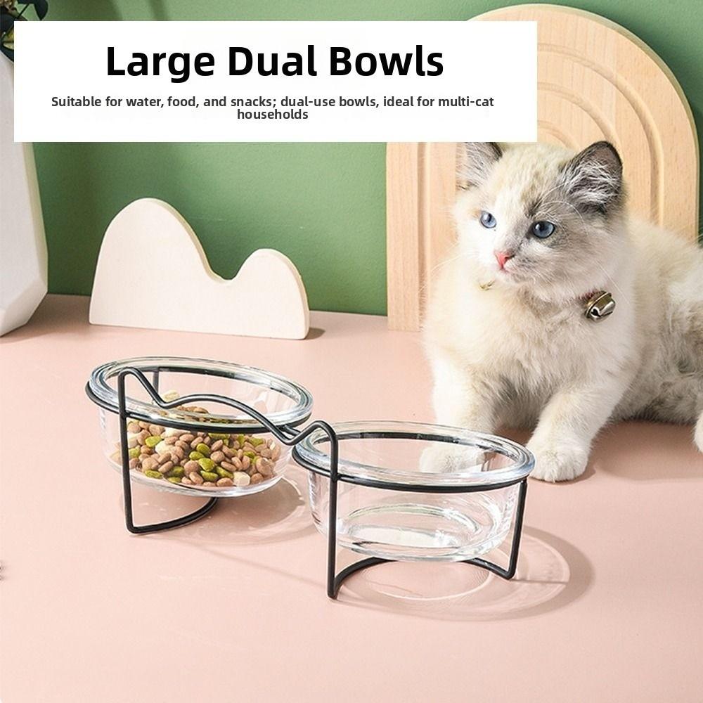 400ml Double Glass Bowl Glass Cat Dog Bowl with Iron Frame Gold Stand Raised Water Feeder Bowl Puppy Food Bowl Cat and Dog