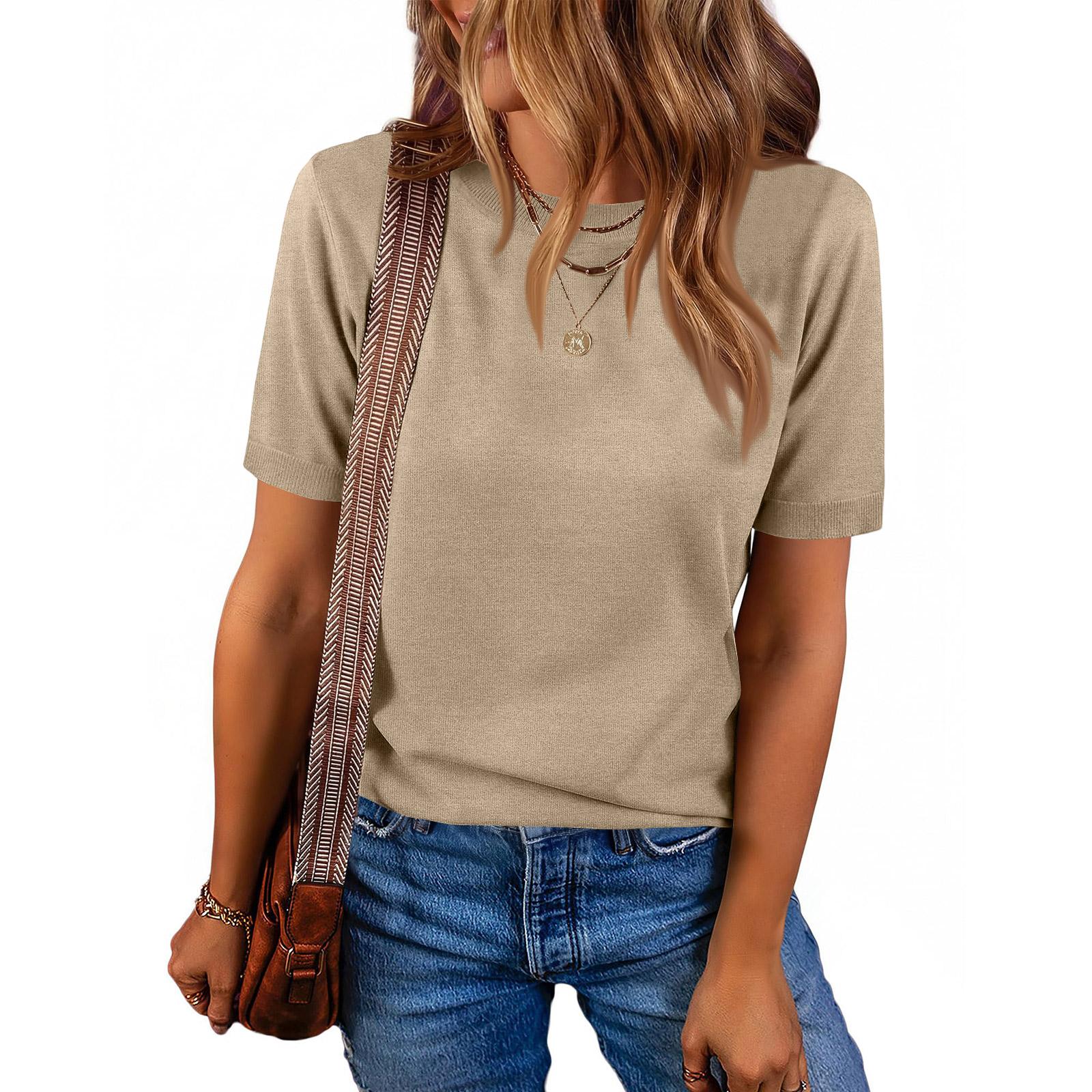 

Women s Fashion Casual Lapel Short Sleeve Color Shirt Women s Up Tops L хакі