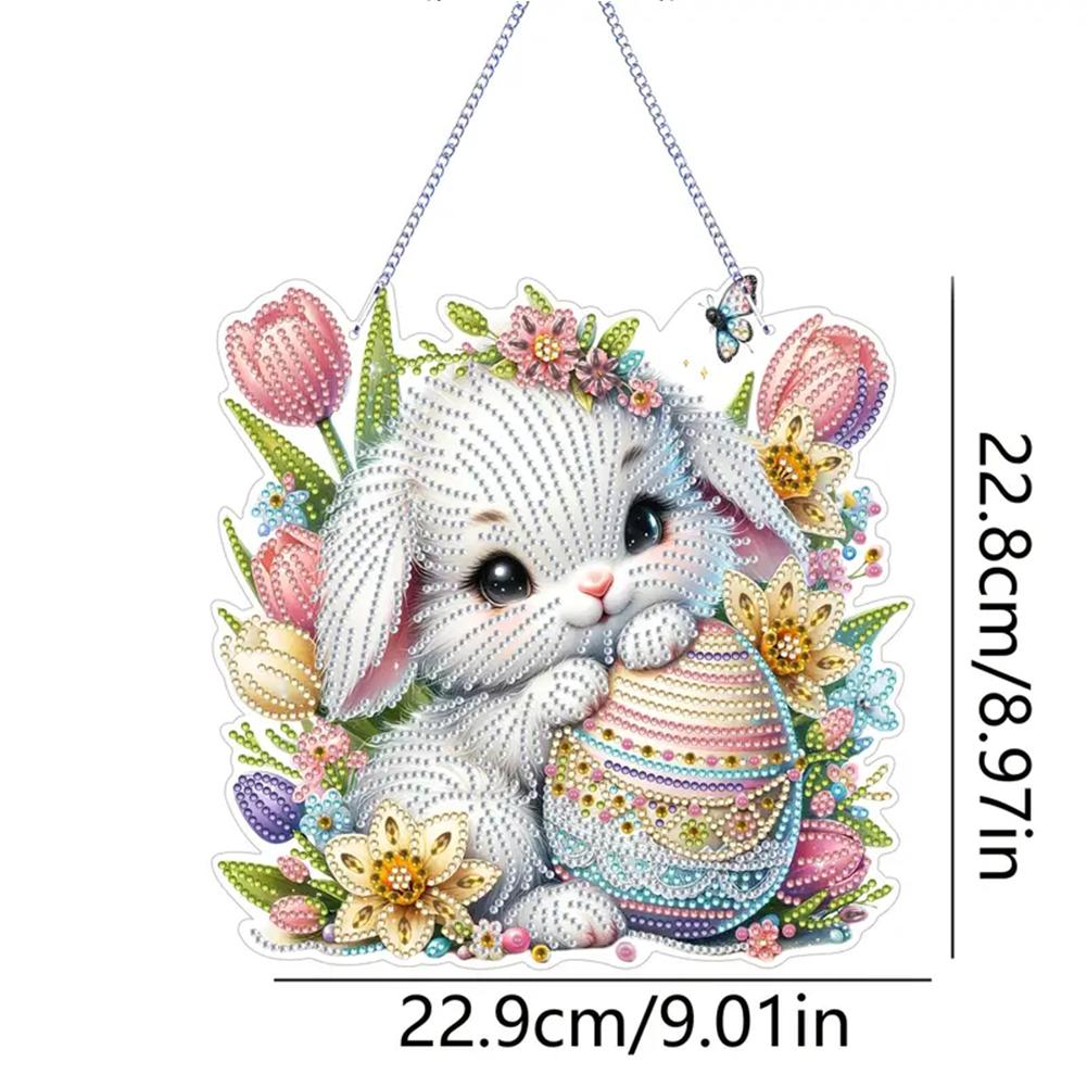 2025 Easter Bunny Diamond Art Hanging Pendant Diamond Painting Home Decor 5D DIY Diamond Painting Dots Pendant for Window Decor