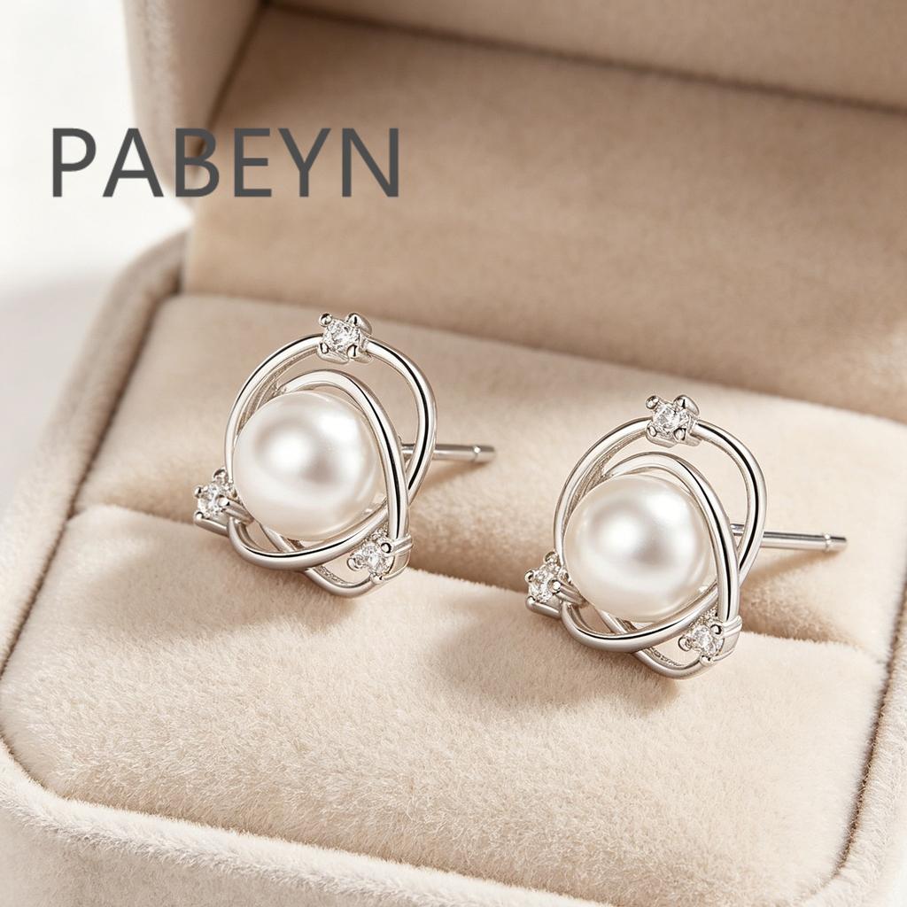 925 Sterling Silver Temperament Compact Wrap-around Pearl Earrings Inlaid with Zircon, Birthday Party Anniversary Gift
