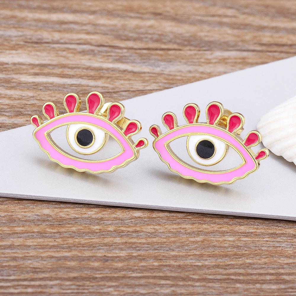 

Nidin New Design Candy Colors Lucky Evil Eye Earrings Enamel Oil Dripping Feminine Charm Jewelry Fashion Party Birthday Gifts рожевий