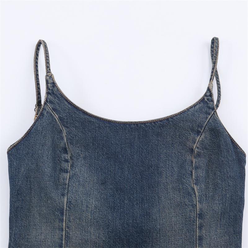 European Style Women's Denim Sling Dress - Winter Fashion