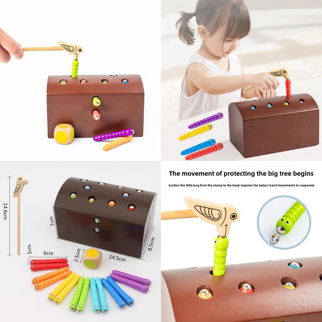 Wooden Bug Catching Game For Kids Ages 3 To 6 With Magnetic Fishing And Insect Grabbing Fun