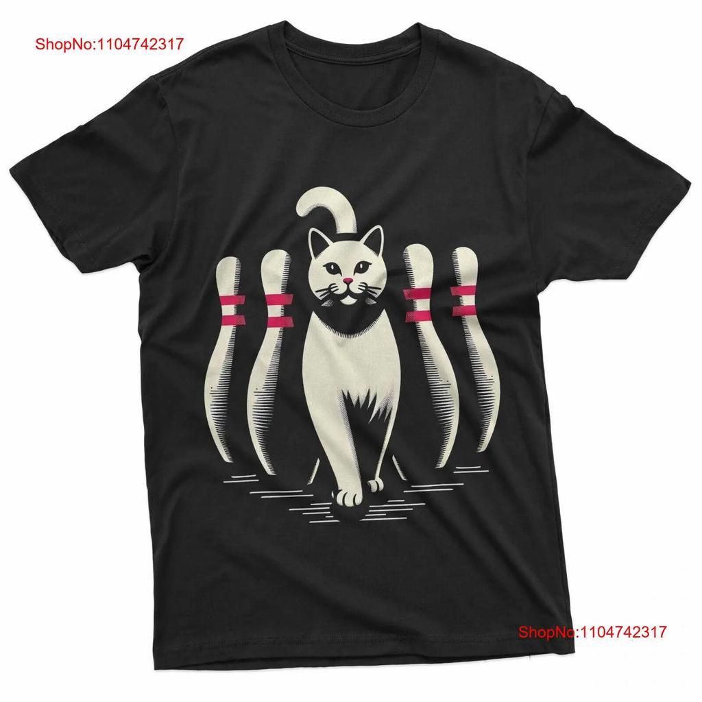 Funny Cat White Playing Bowling Retro Vintage Striking T Shirt vintage Washed Soft designer clothes graphic streetwear homme