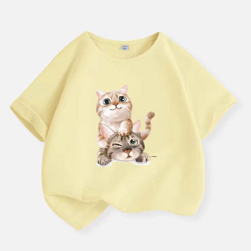 

Cat Playing T-shirt for Girls Cotton Kids T Shirt Kawaii Children Casual Clothes Teen Baby Girl Casual 140