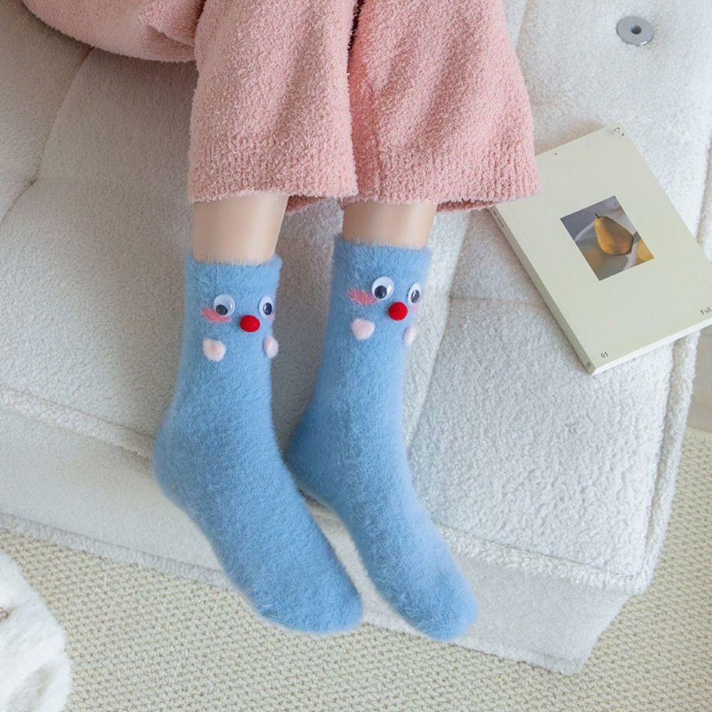 Cute Eyes Plush Dot Socks Soft Thicken Warm Socks Ins Mink Fur Socks Girls