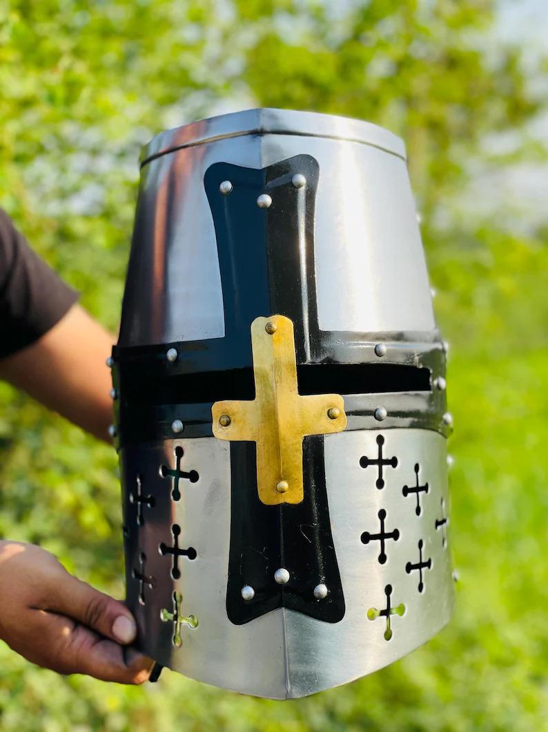 

Medieval Templar Helmet ~ 13th Century Full Face Steel Helmet ~ Medieval Crusader Great Helmet ~ Historical Cosplay & LARP Helmet