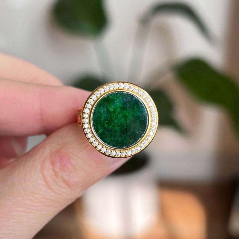 Древнее золотое мастерство высокого уровня Классические винтажные украшения Классический стиль натуральный зеленый халцедон большие кольца для женщин resizable