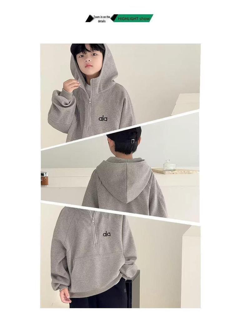Boys' Velvet-Lined Hooded Sweatshirt - 2026 Trendy Winter Fleece for Big Kids