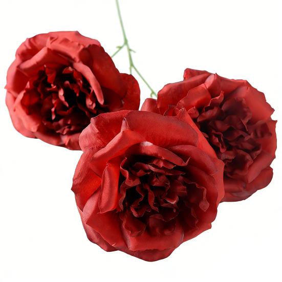3 Köpfe Blühende Künstliche Rose 26" Realistisches Langes Stiel Faux Seide Rosenstrauß für DIY Hochzeitsstrauß Hotel Zuhause Tischvase Dekor Floral