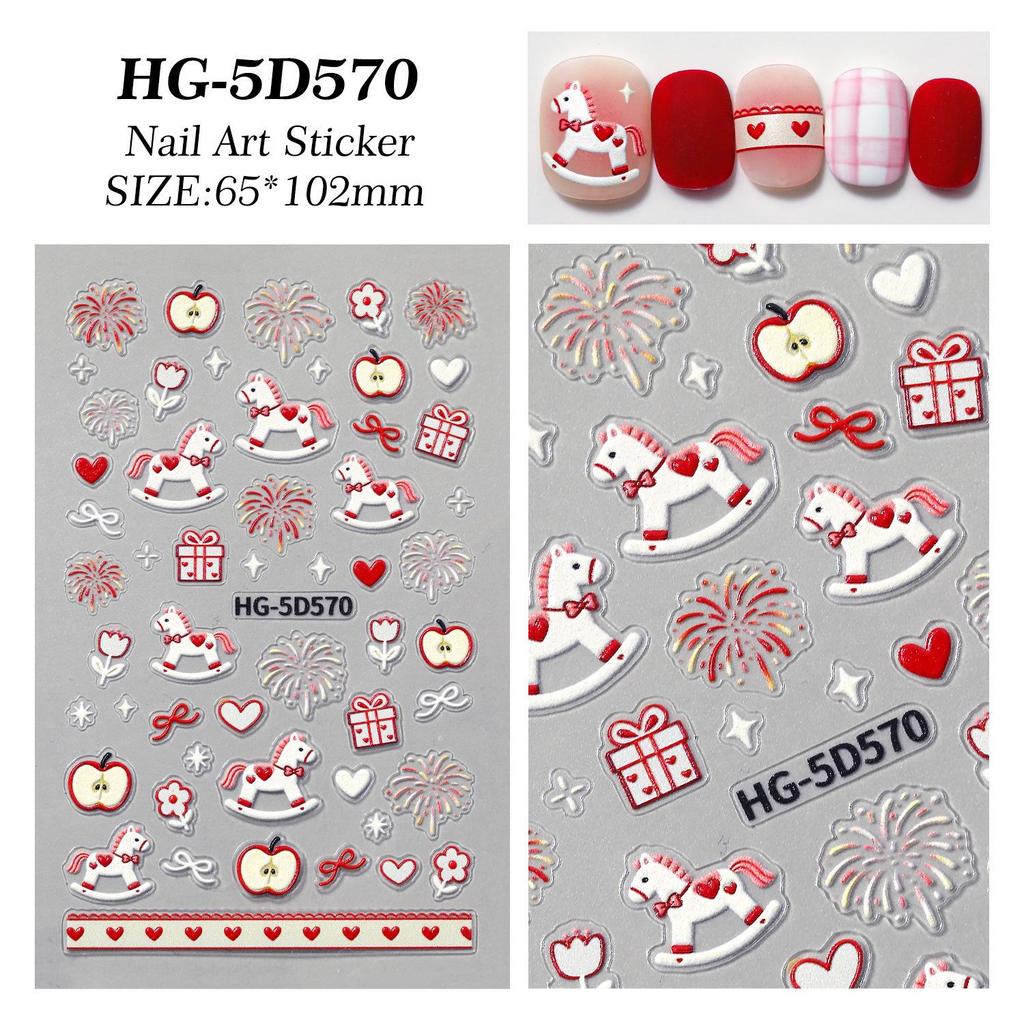 5D Embossed Little Pony Nail Art Stickers - Apple Wooden Horse Design