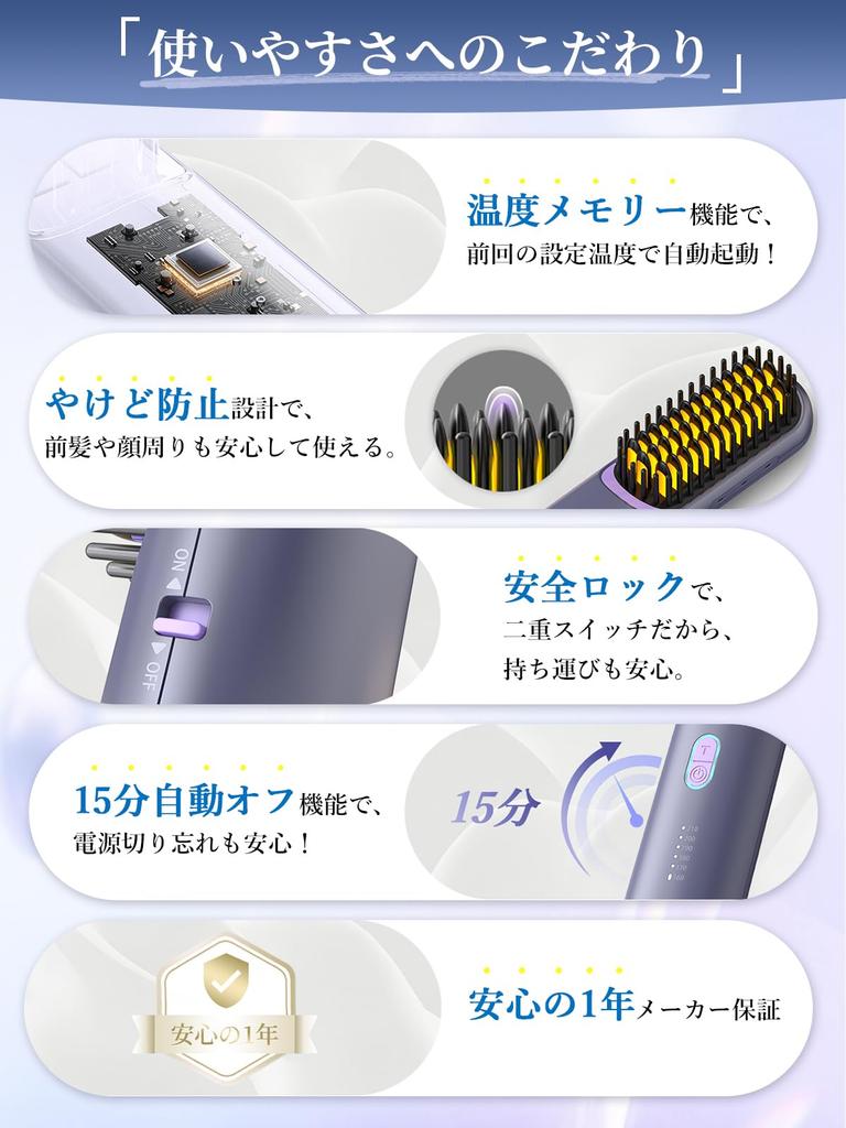 Kiboer Heated Brush Iron, Cordless, Rechargeable/Plug-in Compatible, Uniquely Developed Plasma Ion Hair Iron, Straightening and Curling, Damage-Free,