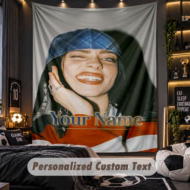Personalisierte Wandtapisserie, Billie Eilish Individuell Bedruckter Name, Stoff-Wandkunst für Innenraum-Hintergrund