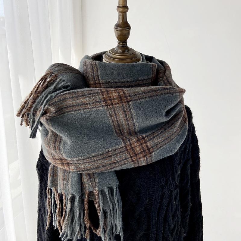 Women Winter Vintage Knitted Scarf Headscarf Ladies Men Casual Plaid Tassel Warm Scarve Mujer Male Wrap Shawl Unisex New Korean