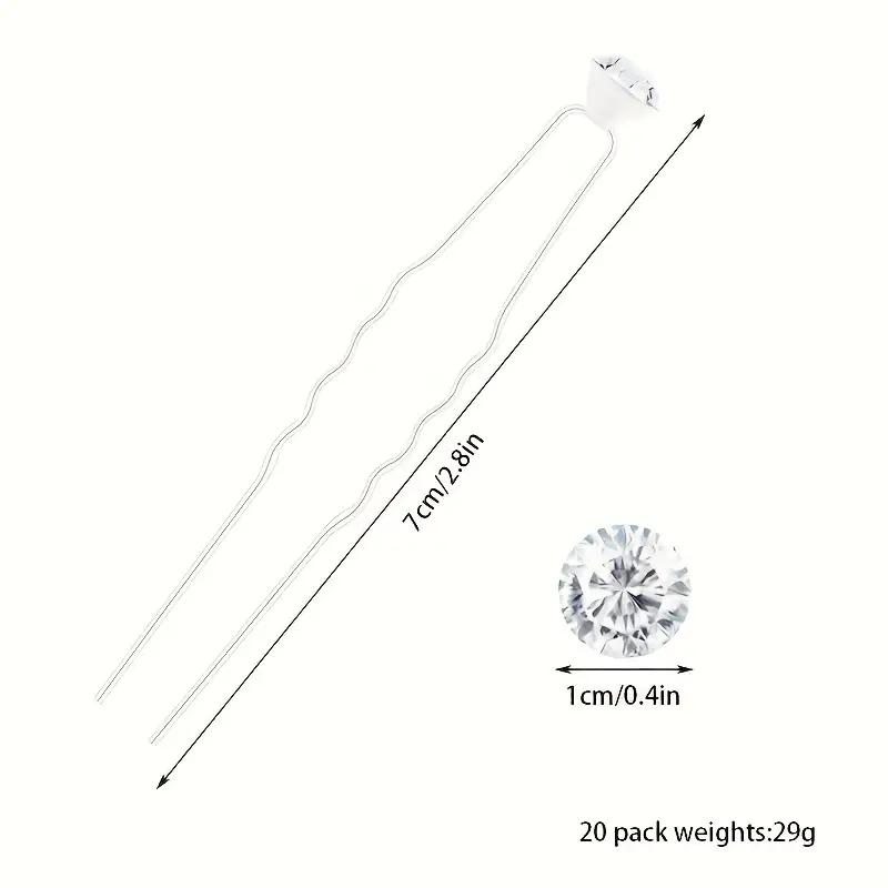20 Pcs/Set Bridal Headwear Pins Luxurious Diamond Inlaid Rhinestone Hairpin Fashionable Sweet U-shaped Curly Hair Fork Hair Clip