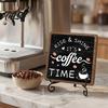 Wall Mounted Coffee Logo Wooden Bar Sign Decor with Iron Stand, Vintage Black & White Cafe Themed Home Accents Art, Rustic Tabletop or Hanging