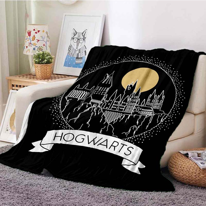 Hogwarts Full Moon Line Art Blanket Harry Potter Cartoon Flannel Blanket Throw Blanket Soft Children Banket Fan Blanket