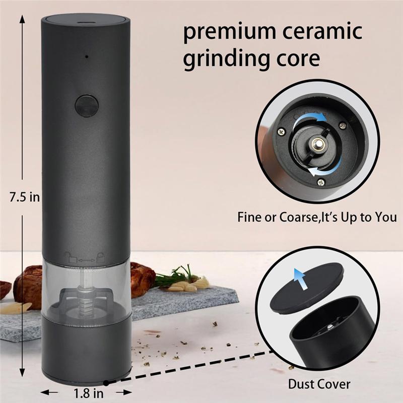 B97A-Adjustable Coarseness Electric Salt And Pepper Grinder Set, Refillable Mill Grinder For Kitchen Use