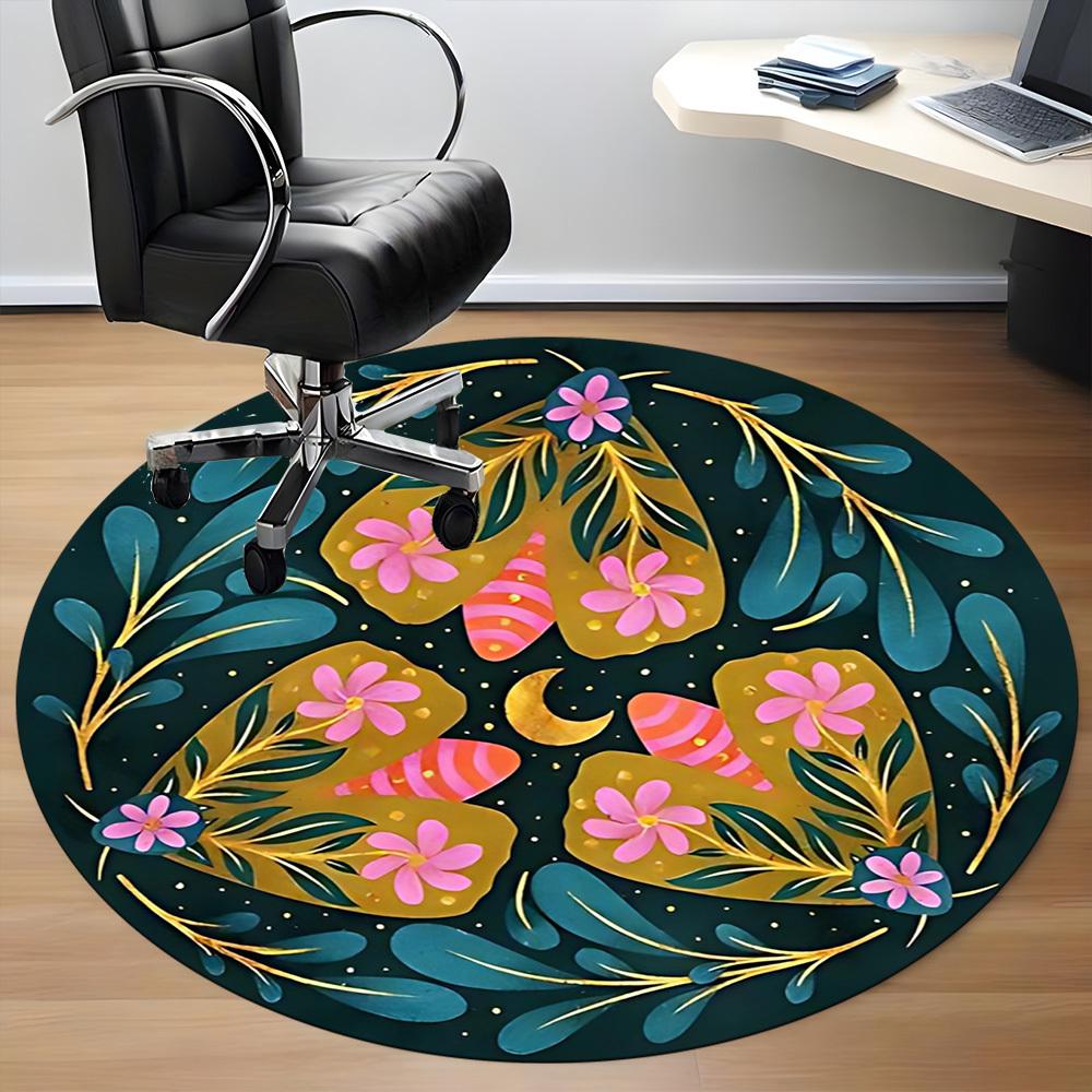 1pc Floral Mandala Chair Carpet for Office, Round Non Slip Durable Large Size Office Carpet, Suitable for Office