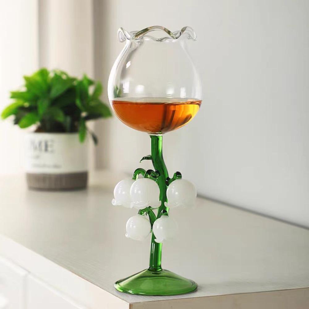 3 D Flower Orchid Tall Glass Clear Glass Drink Cup Creative Bell Orchid Goblet Dinner Gathering