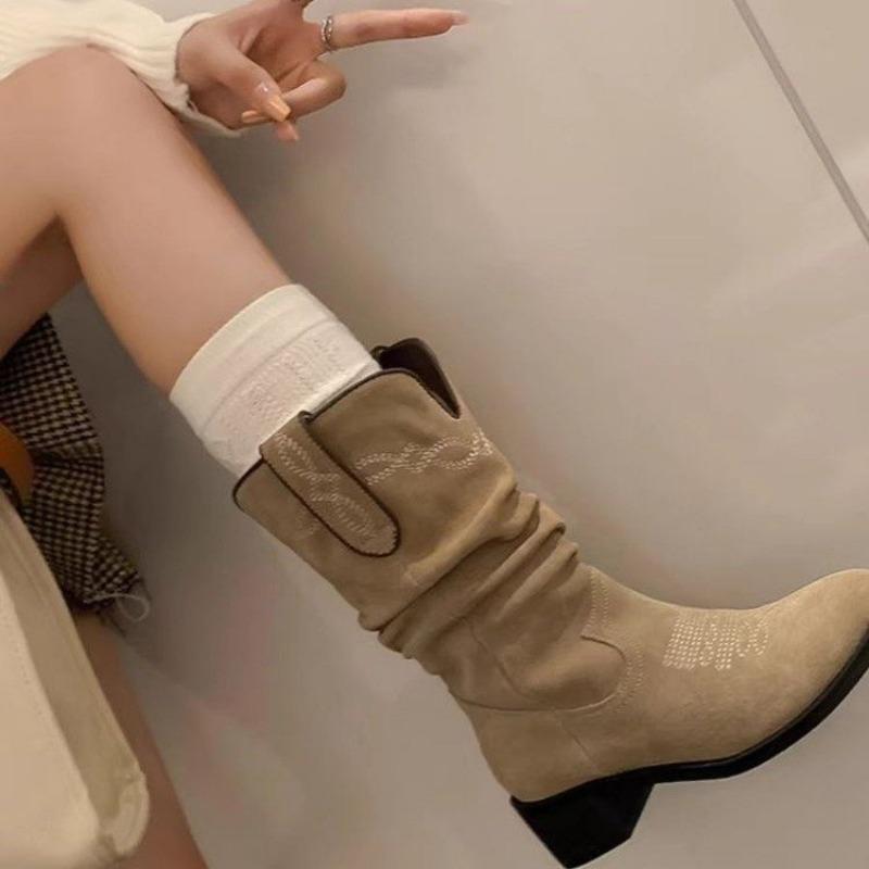 Large size embroidered sleeve fashion boots women's autumn and winter new style retro short boots women