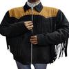 Men's Black & Brown Genuine Suede Leather Fringe Jacket, Western Style Fringe Jacket, Cowboy Jacket, Men Fringed Jacket, Gift For Him