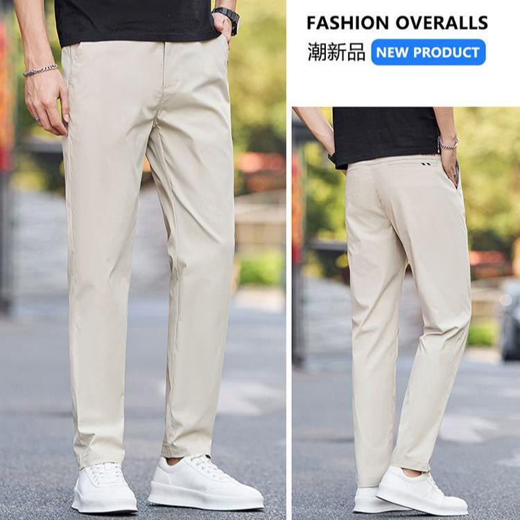 Spring and summer new European and American port ice silk khaki quick-drying loose straight boy casual pants men's pants