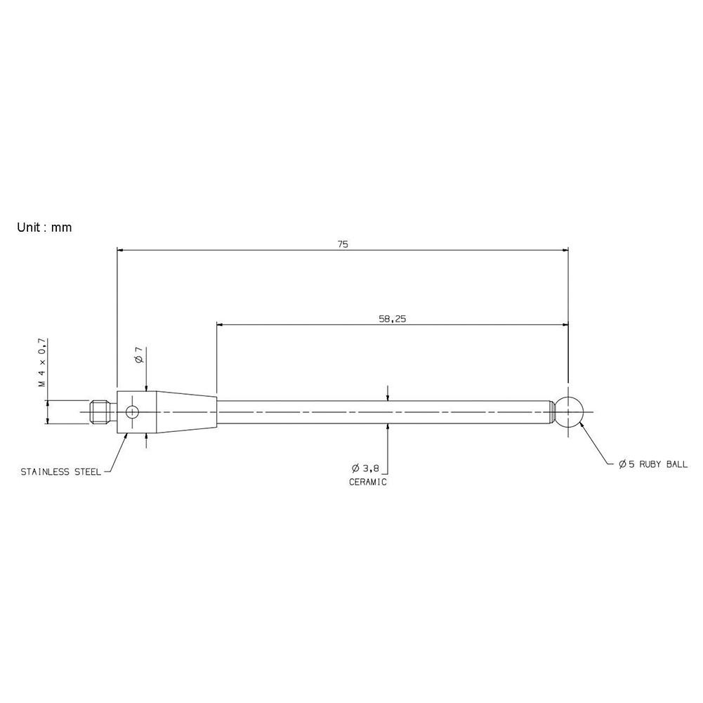 Cmm Ceramic Stylus  CMM Touch Probe 5mm Ball Tips 75mm Long A-5003-0236
