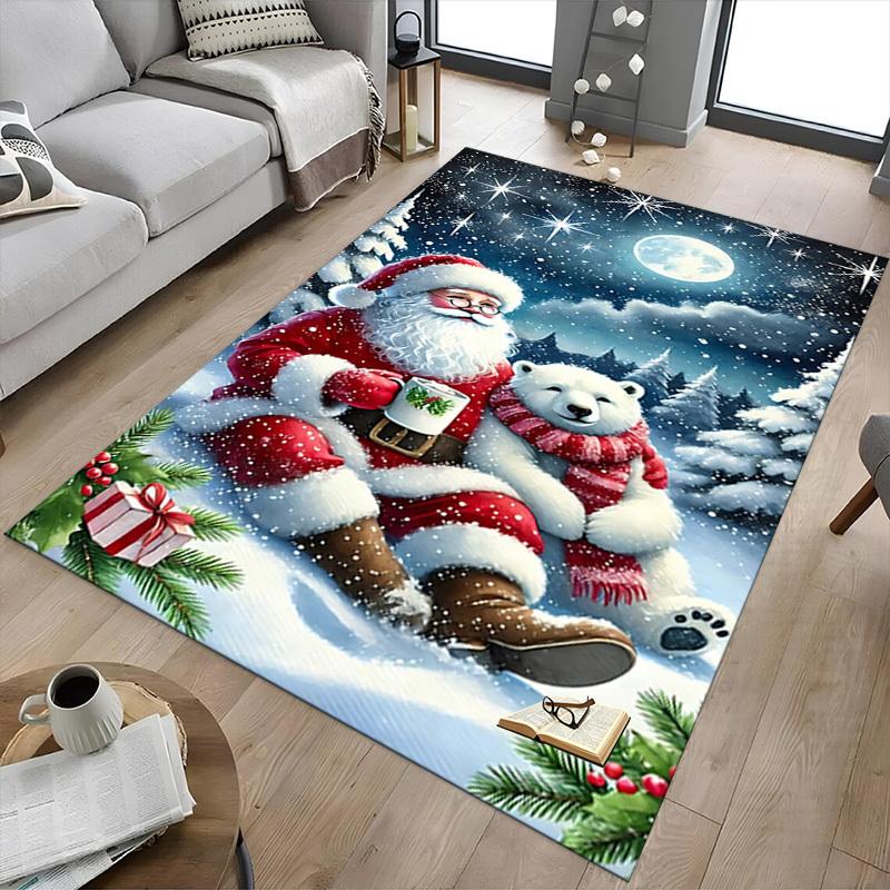 1pc Santa Claus, Polar Bear Carpet Office Rug Outdoor Mat Home Decor Area Carpet Festival Gift Office desk chair carpet