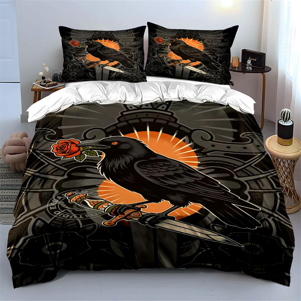 Black bird, rose, sword. Bedding sets Duvet cover sets Duvet covers Pillowcases(1 * Duvet Cover 2 * Pillowcases without duvet insert)