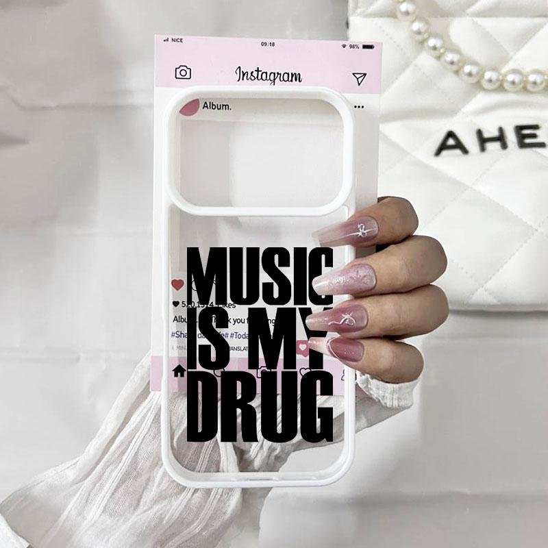 Fashion Letter Music is My Drug Phone Case For iPhone 17 Pro Max 17Pro 17Air 17 Simple Quotes Clear Hard Cover Shockproof Shell