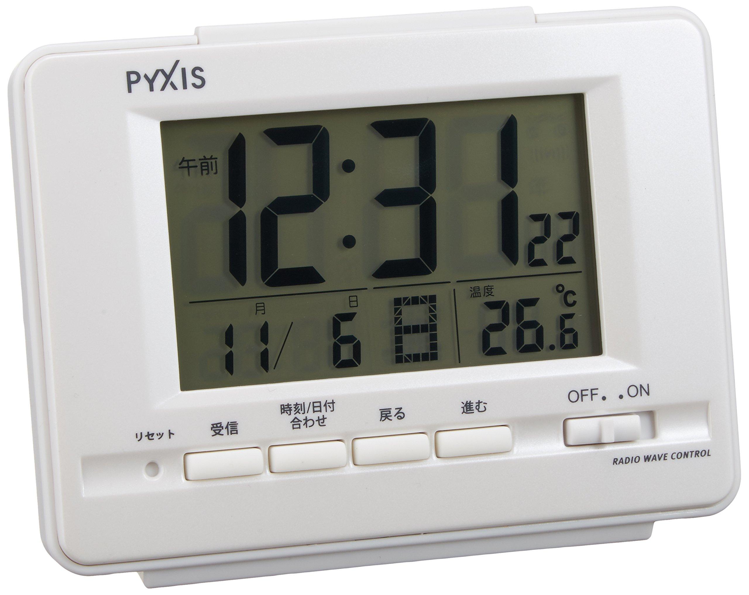 Seiko Clock PYXIS NR535H White Pearl Alarm Clock Digital Alarm Clock with Calendar and Temperature Display - Radio-controlled