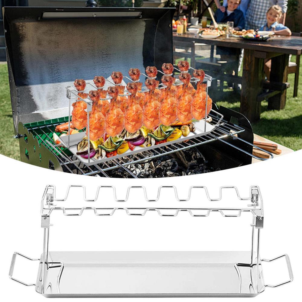 Chicken Leg Rack For Grill Grill Chicken Leg Rack Stainless Steel Non Stick Foldable BBQ Tools For Barbecue Backyard Cooking