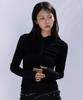 SECONDSALT Shirred Button Neck Hooded Long Sleeve (Black)