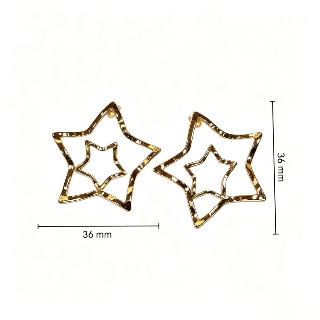 Trendy Double Star Gold Earrings: European & American Stainless Steel Dangles