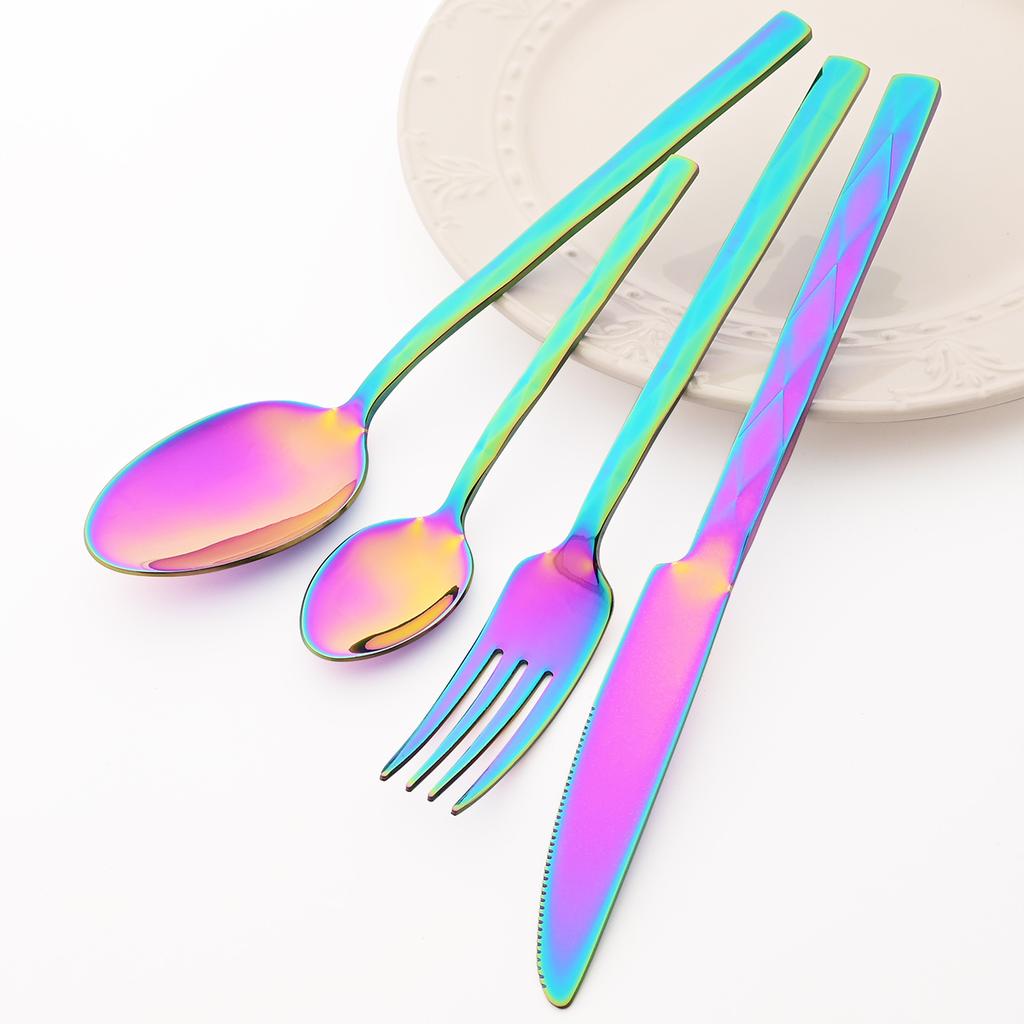 16pcs Black Dinnerware Set Knife Fork Coffee Spoon Cutlery Set Mirror Stainless Steel Flatware Western Party Kitchen Tableware