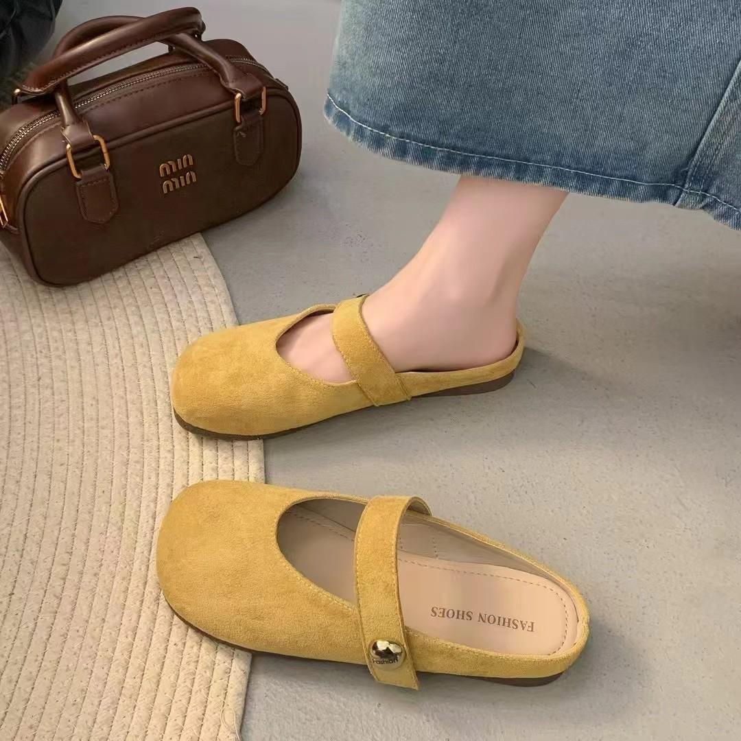 

Французские ретро туфли Мэри Джейн с квадратным носком для девочки 2025 весна новая фея стиль толстый каблук легкий вырез нежные тапочки 35 жёлтый