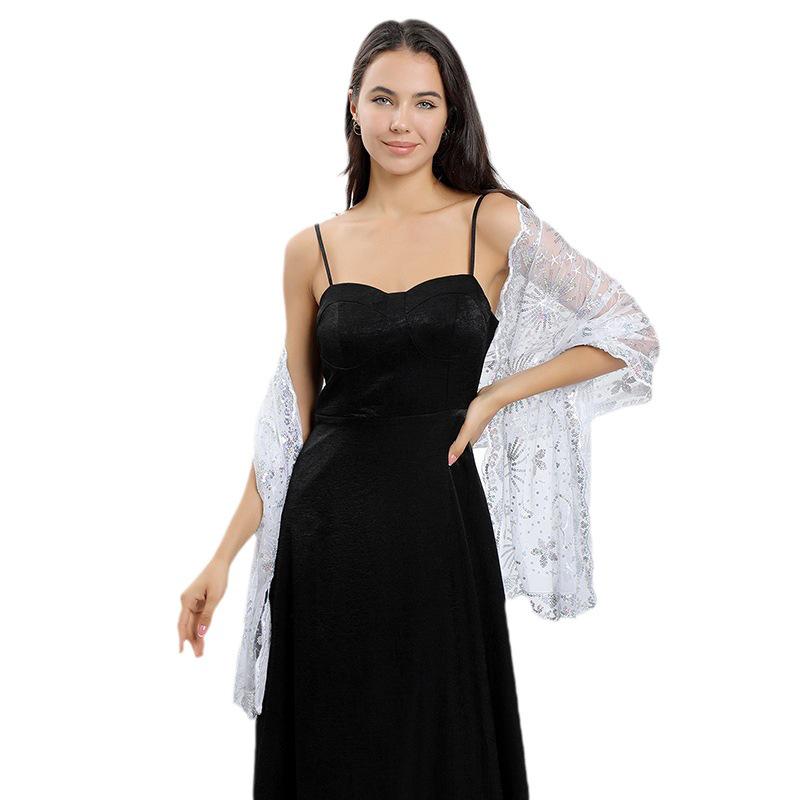 Elegant Star and Moon Embroidered Shawl for Weddings and Evenings